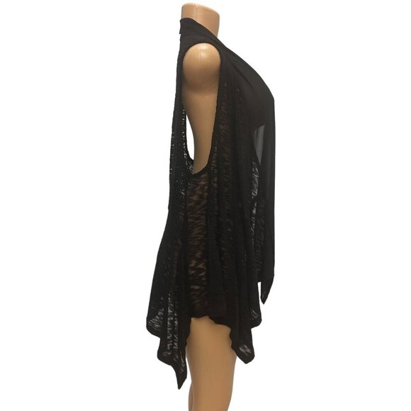 John Paul Richard Women's Black Vest Knit Cover Open Front Uneven Hem Size M - Picture 5 of 10
